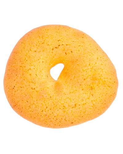Foto cenital de una rosquilla sin azúcar sobre fondo blanco